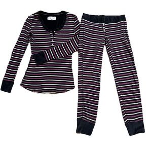 Victoria's Secret Thermal Pajama Set Womens XS Pink Stripe Henley Long Johns